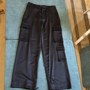 Womens black satin cargo pants